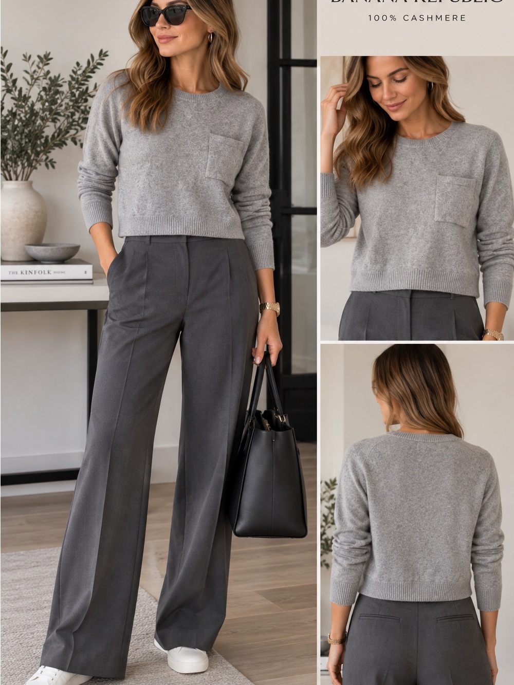 Banana Republic 100% Cashmere Gray Crewneck Sweater S